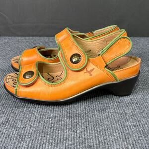 Portofino Sandals Women 5.5 Selina Leather Open Toe Wedge Strappy Green Orange